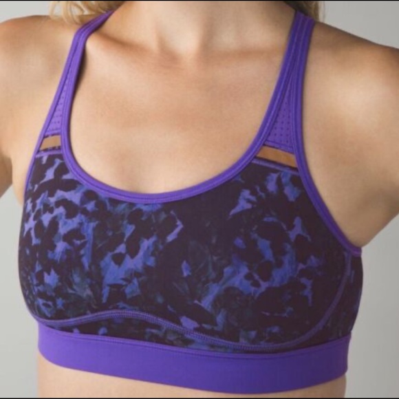 Lululemon Sweaty or Not Sports Bra Floral Sport Backdrop Iris Flower Multi 4 EUC - Picture 2 of 9